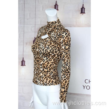 Women's Sexy Leopard Print Long-Sleeved Top